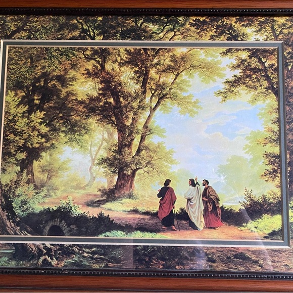 Vintage Dickson Way To Emmaus Wood Framed Print Jesus & Disciples 17.5”x 13.5” - Picture 8 of 14